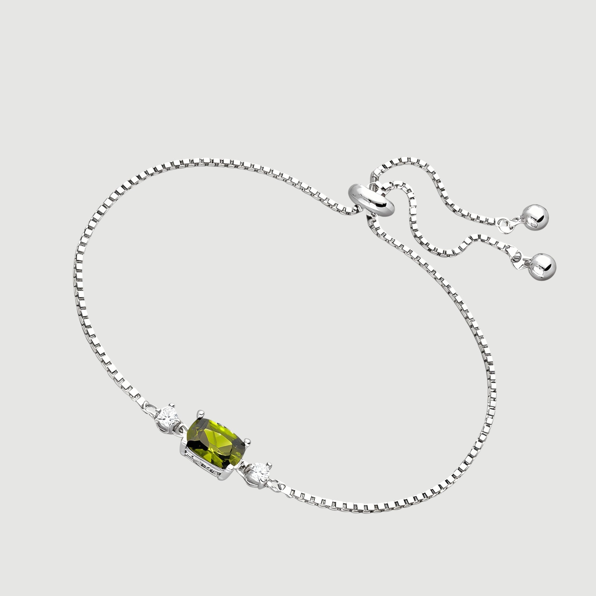 Amara Jewels elegant green gemstone 925 sterling silver bracelet with box chain and adjustable clasp.