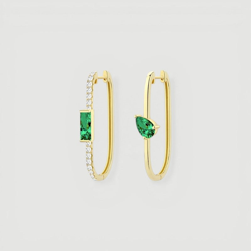 Amara Jewels gold-plated sterling silver hoop earrings with emerald green gemstones and clear CZ stones.