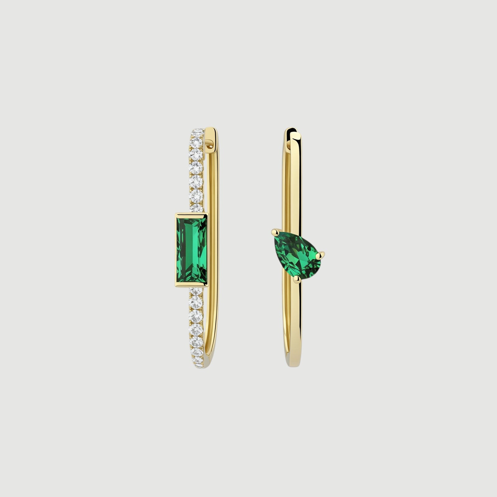 Amara Jewels gold-plated sterling silver hoop earrings with emerald green gemstones and clear CZ stones.