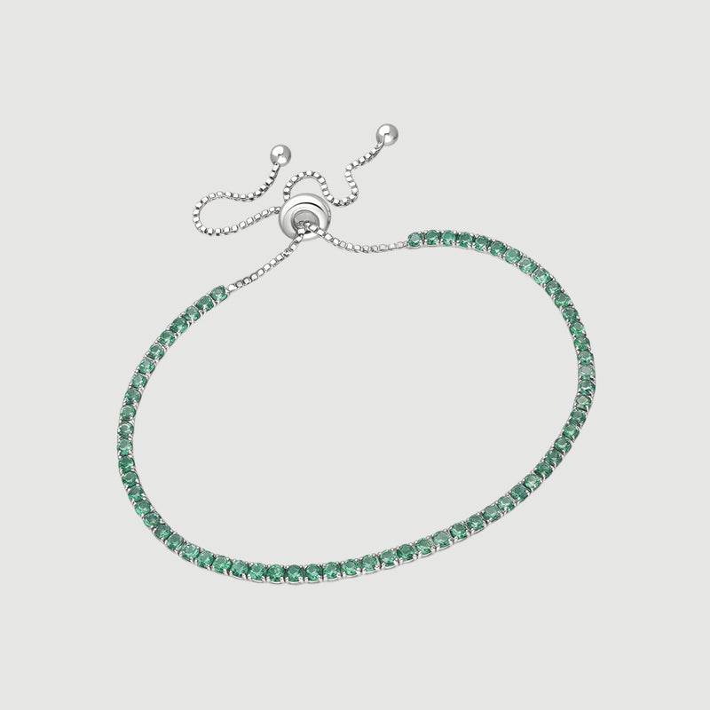 Amara Jewels sterling silver adjustable tennis bracelet with forest green gemstones and a slider clasp.