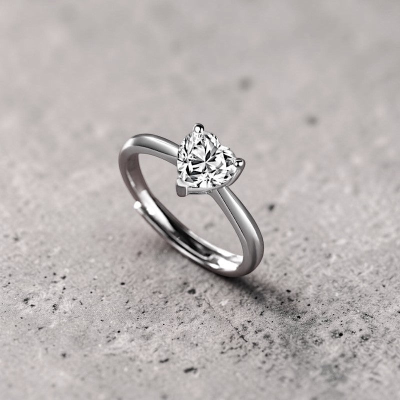 Amara Jewels sterling silver ring with a heart-shaped clear zircon solitaire.