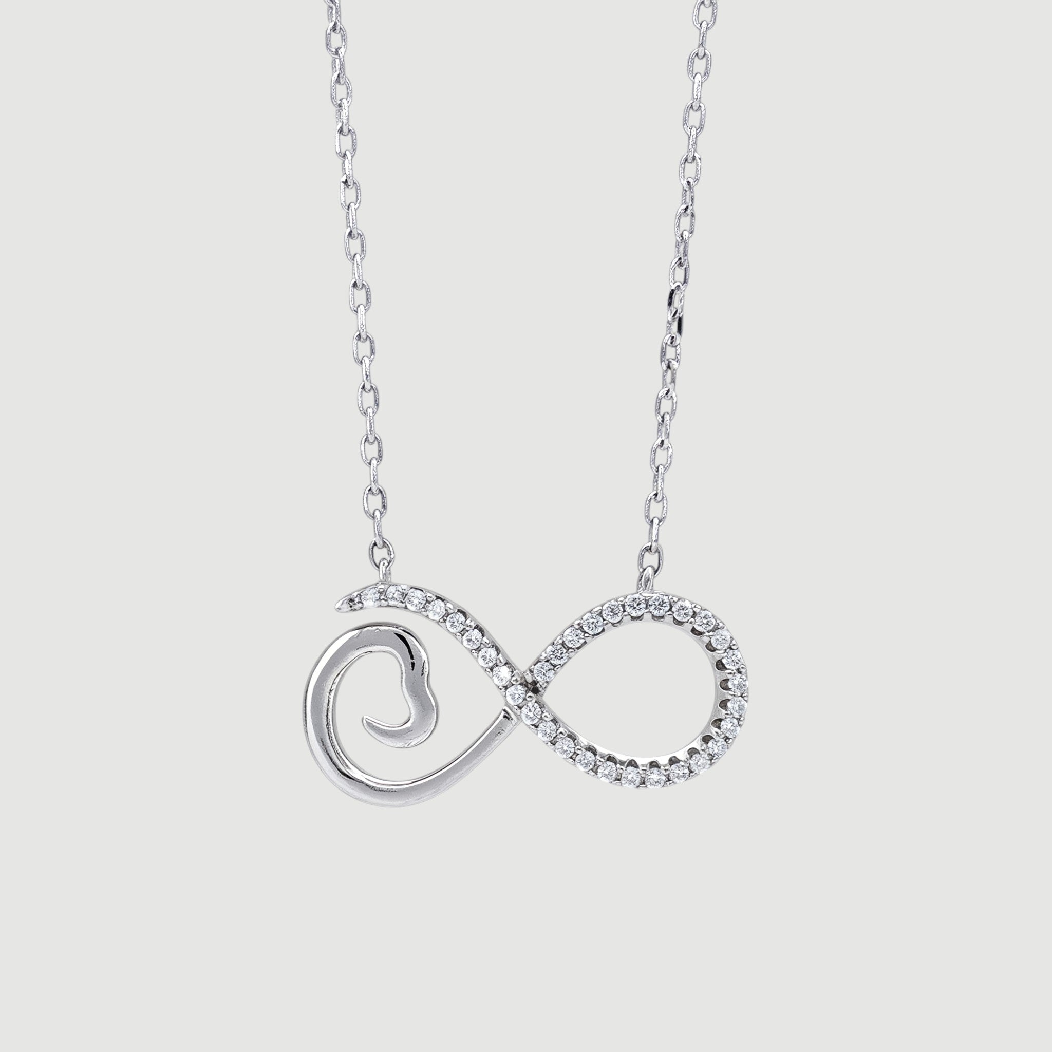Amara Jewels sterling silver infinity heart necklace with cubic zirconia accents and a delicate chain.