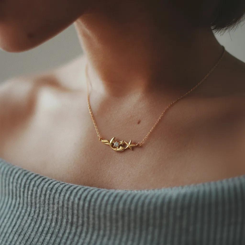 Amara Jewels gold plated sterling silver mermaid and star necklace with crystal accent.