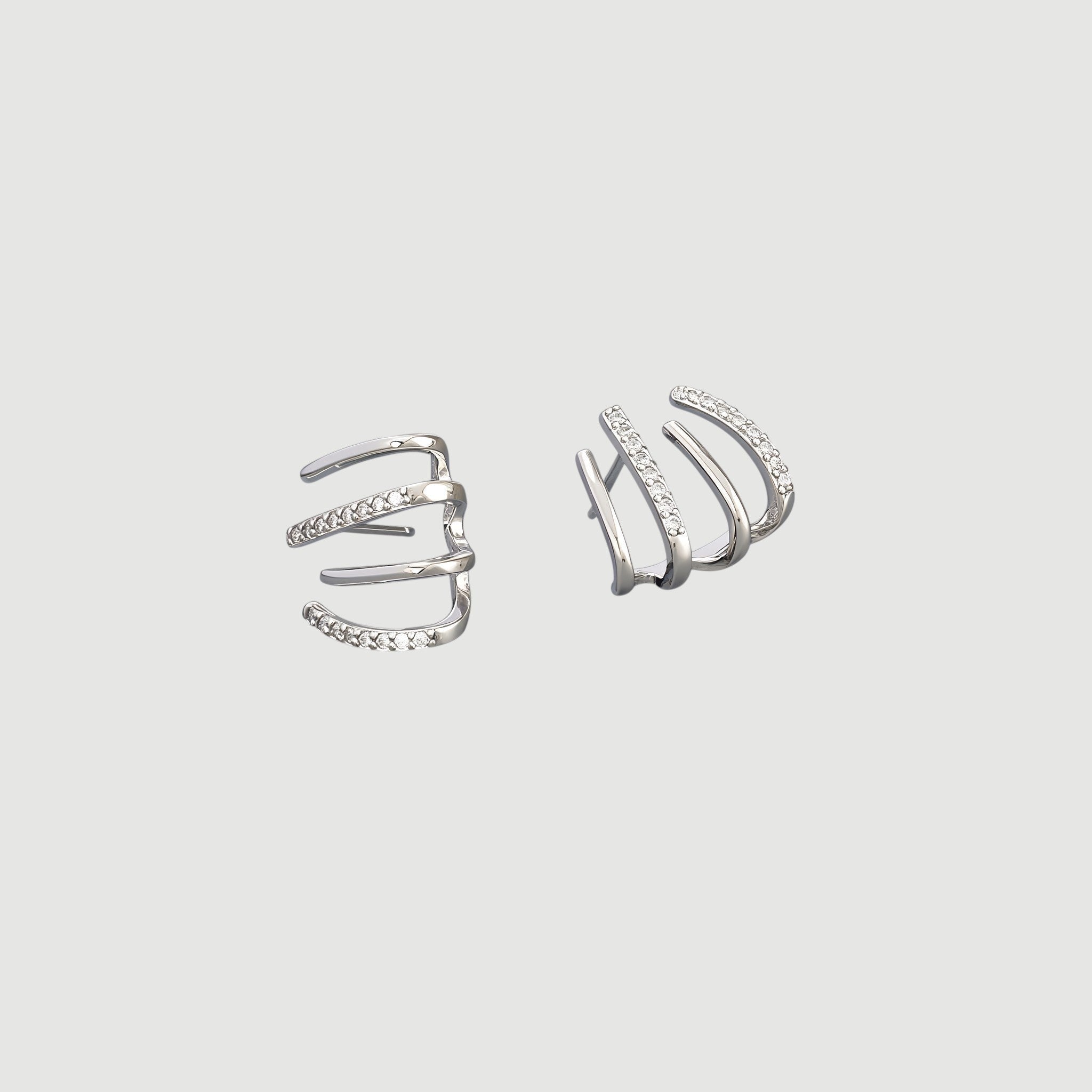 Amara Jewels sterling silver multi-row stud earrings with crystal accents, modern design.