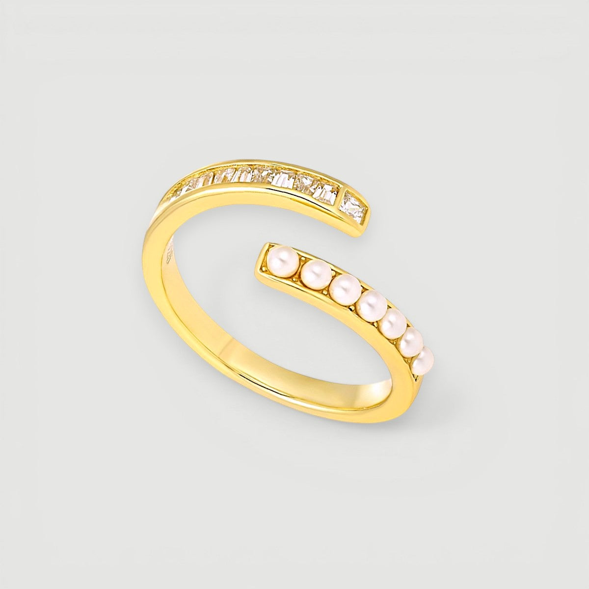 Amara Jewels gold-plated 925 sterling silver open ring with pearls and cubic zirconia accents.