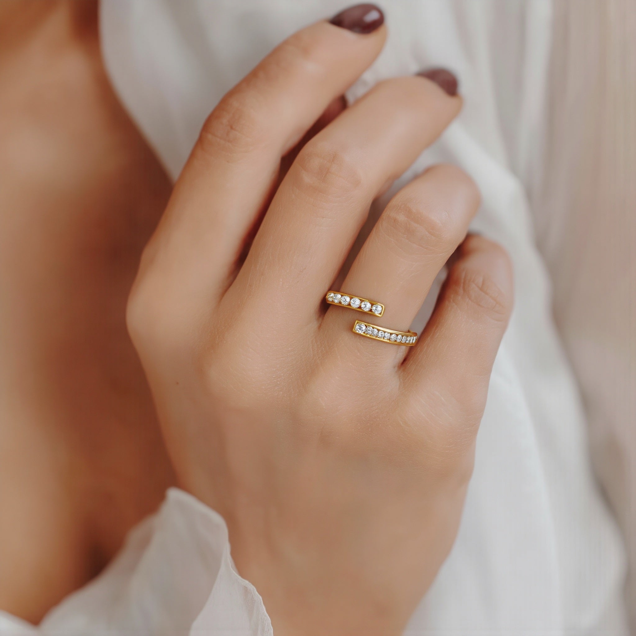 Amara Jewels gold-plated 925 sterling silver open ring with pearls and cubic zirconia accents.