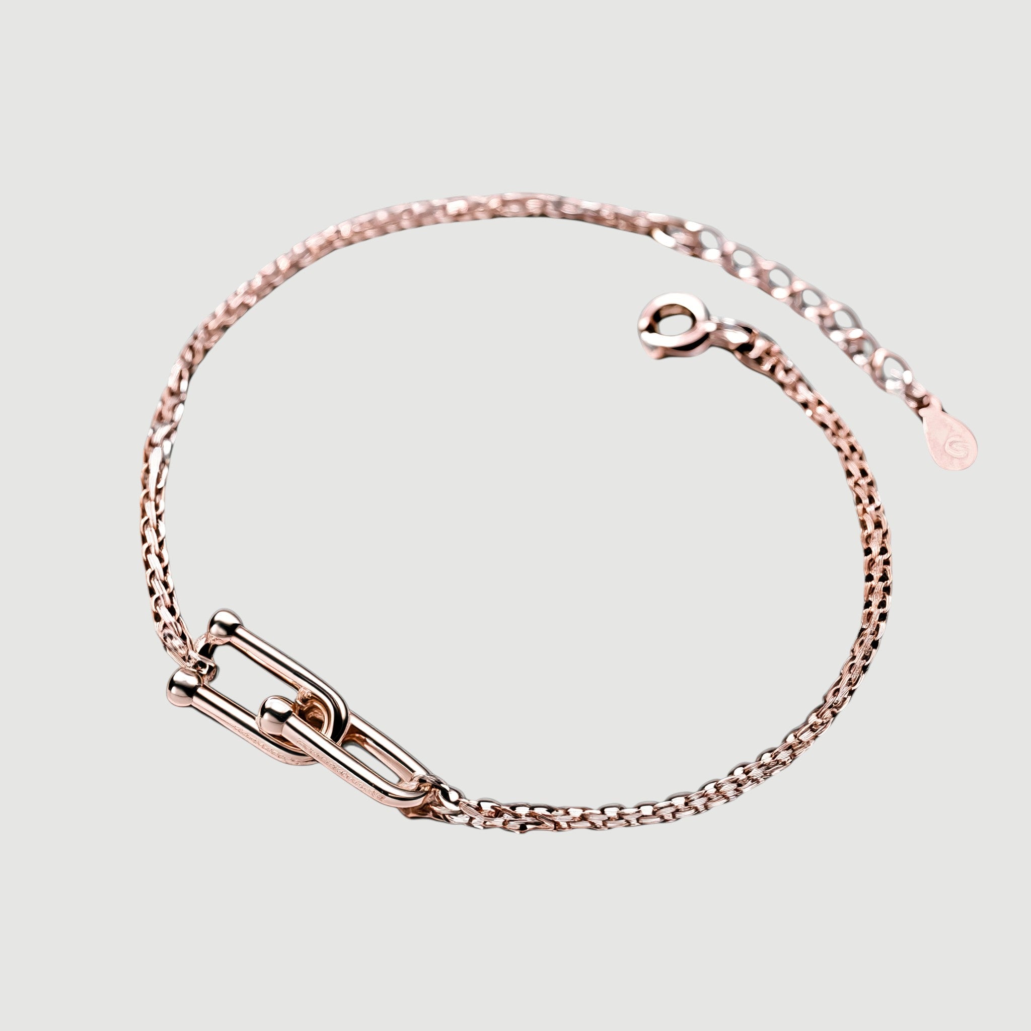 Amara Jewels rose gold plated sterling silver double chain link bracelet with adjustable clasp.