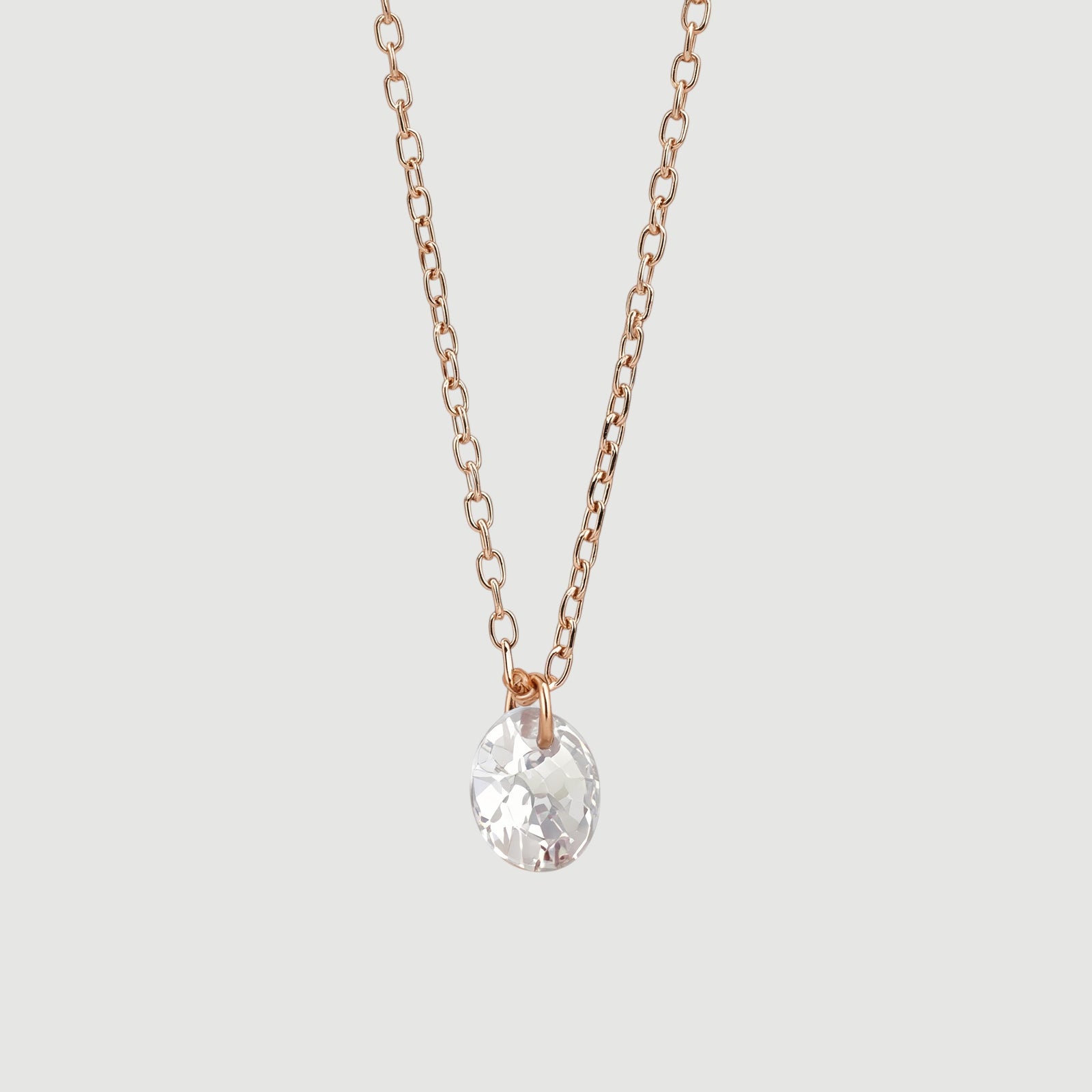 Amara Jewels rose gold plated sterling silver necklace with clear crystal solitaire pendant.