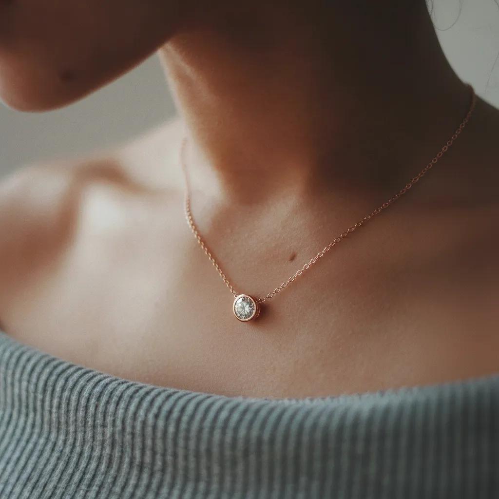 Amara Jewels rose gold 925 sterling silver necklace with a bezel-set crystal pendant.