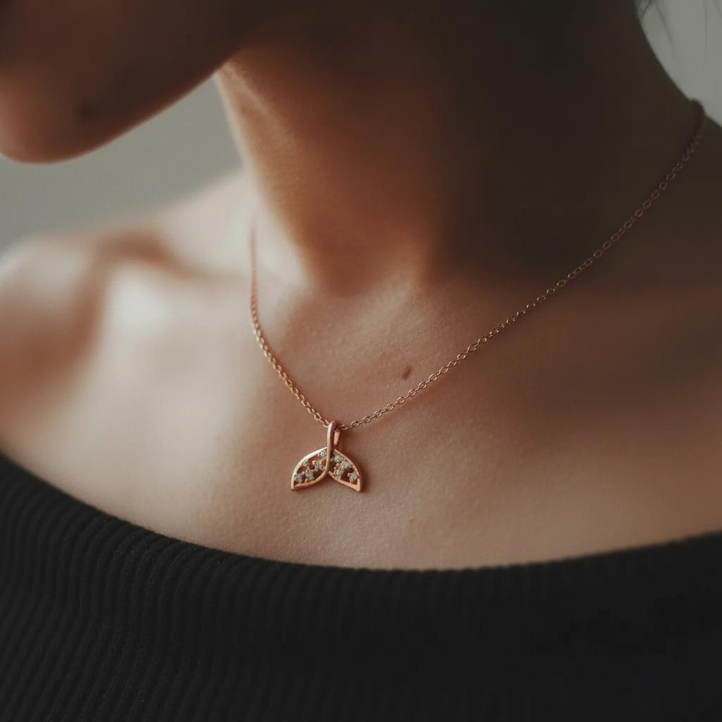 Amara Jewels rose gold plated sterling silver fishtail necklace with cubic zirconia stones.