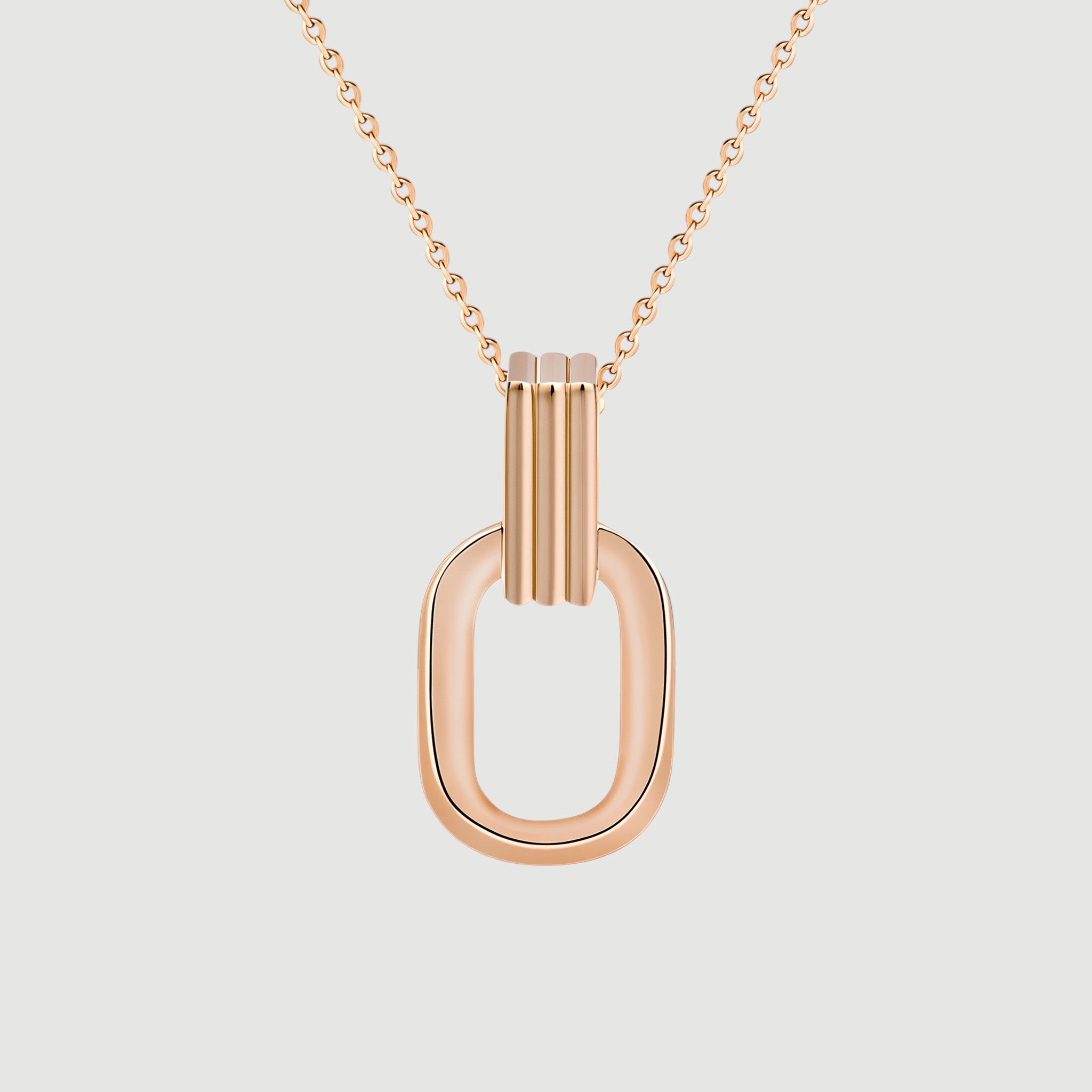 Amara Jewels rose gold plated sterling silver oval pendant necklace with open-link design.