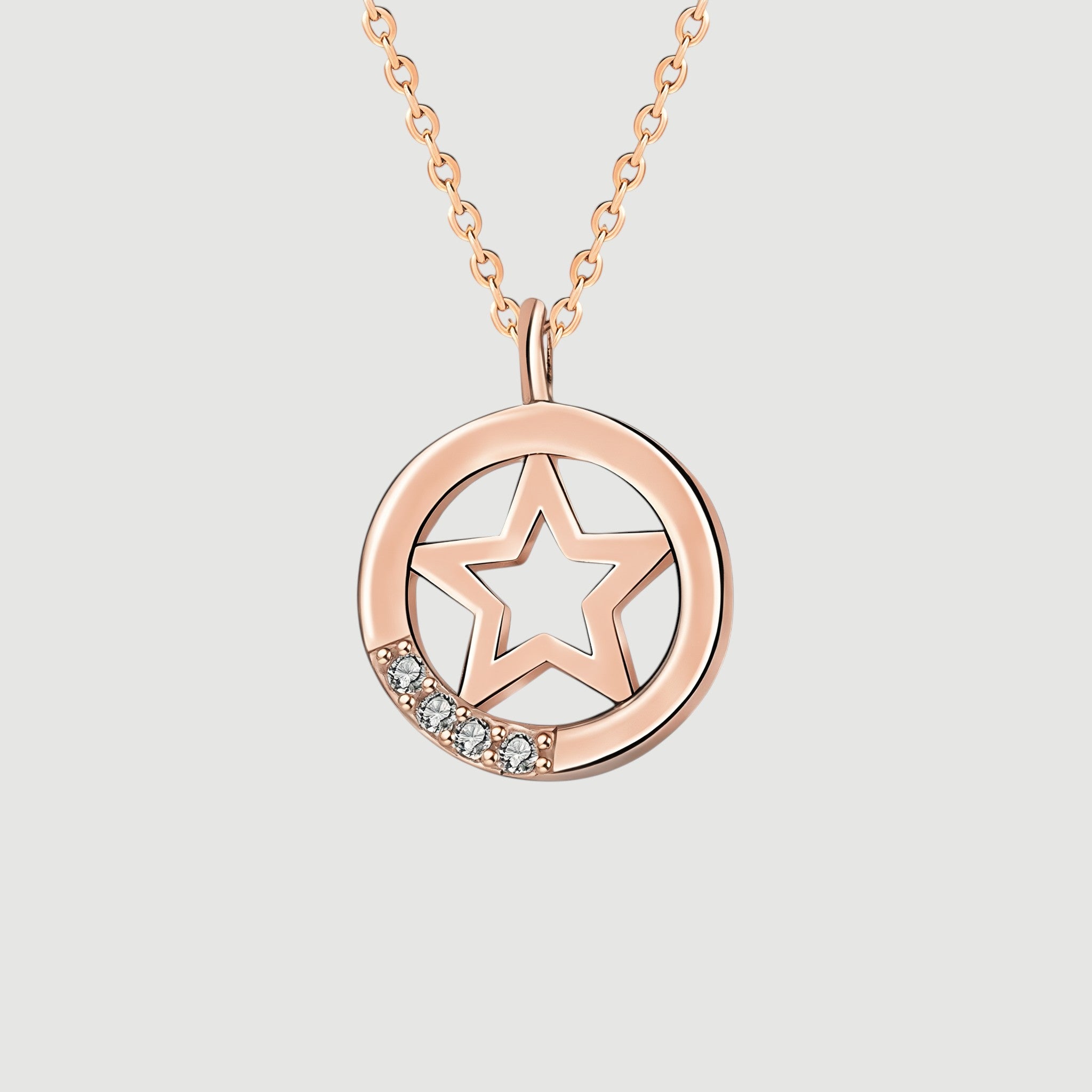 Amara Jewels rose gold plated sterling silver necklace with a star pendant and cubic zirconia accents.
