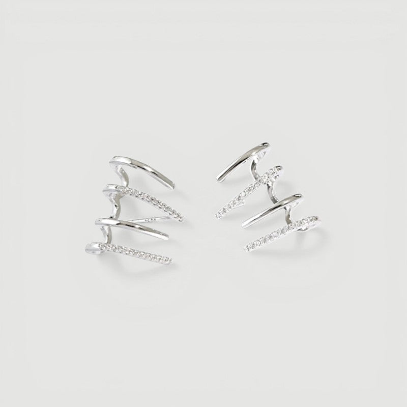 Amara Jewels silver 925 sterling ear cuff stud earrings with cubic zirconia accents and wrap-around design.