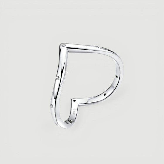 Amara Jewels minimalist sterling silver open heart ring with crystal accents.