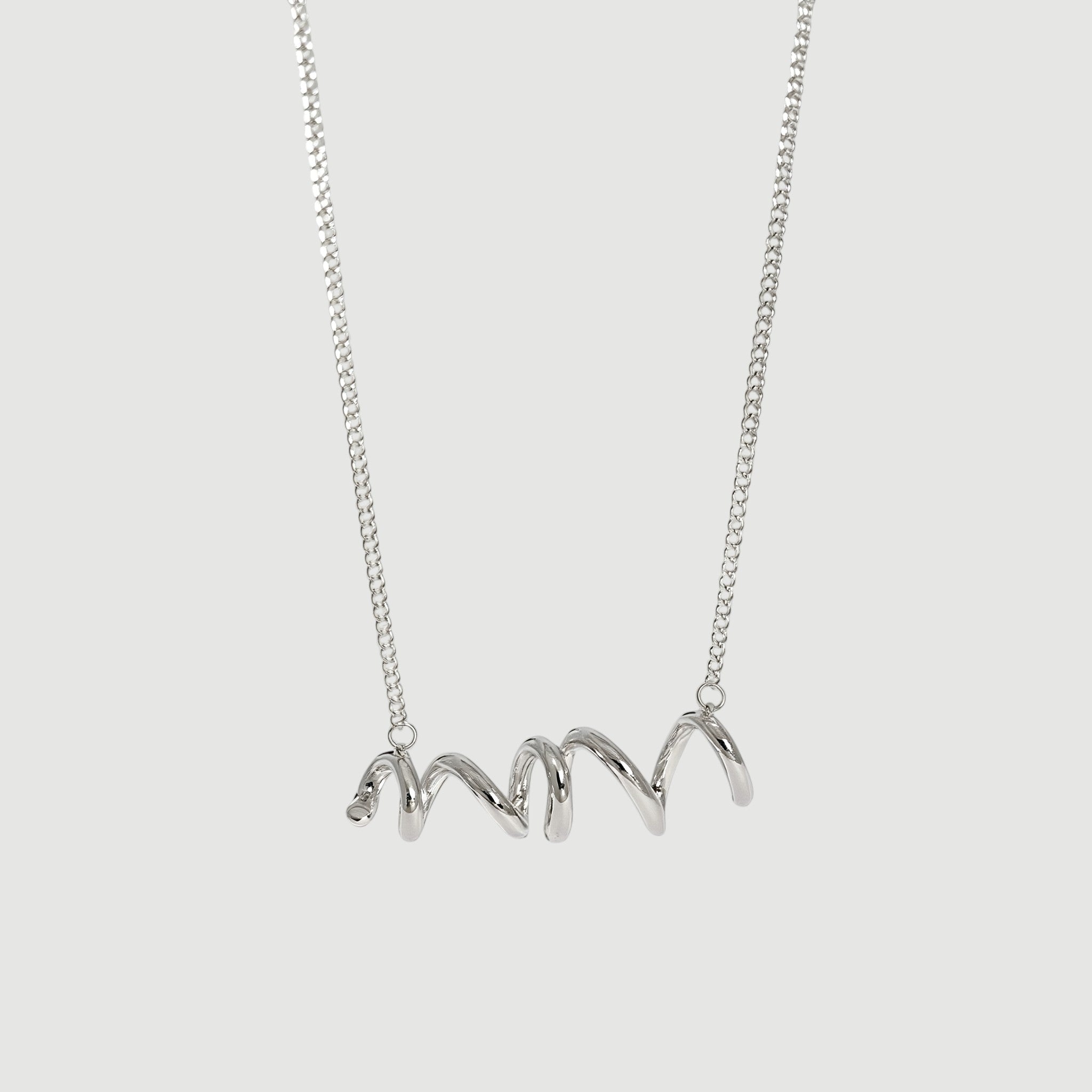 Amara Jewels sterling silver spiral twist necklace with polished finish and contemporary coiled design.
