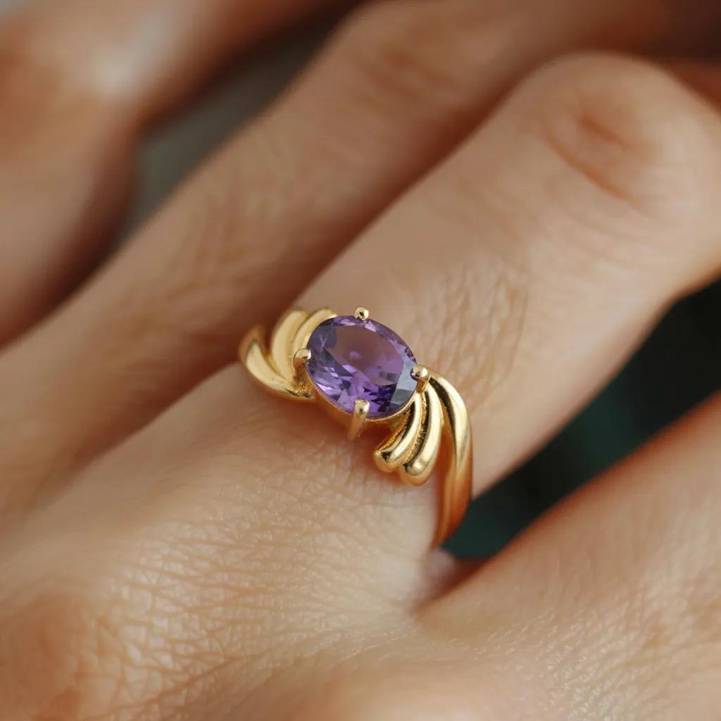 Amara Jewels gold-plated sterling silver ring with oval-cut amethyst and smaller accent stones.