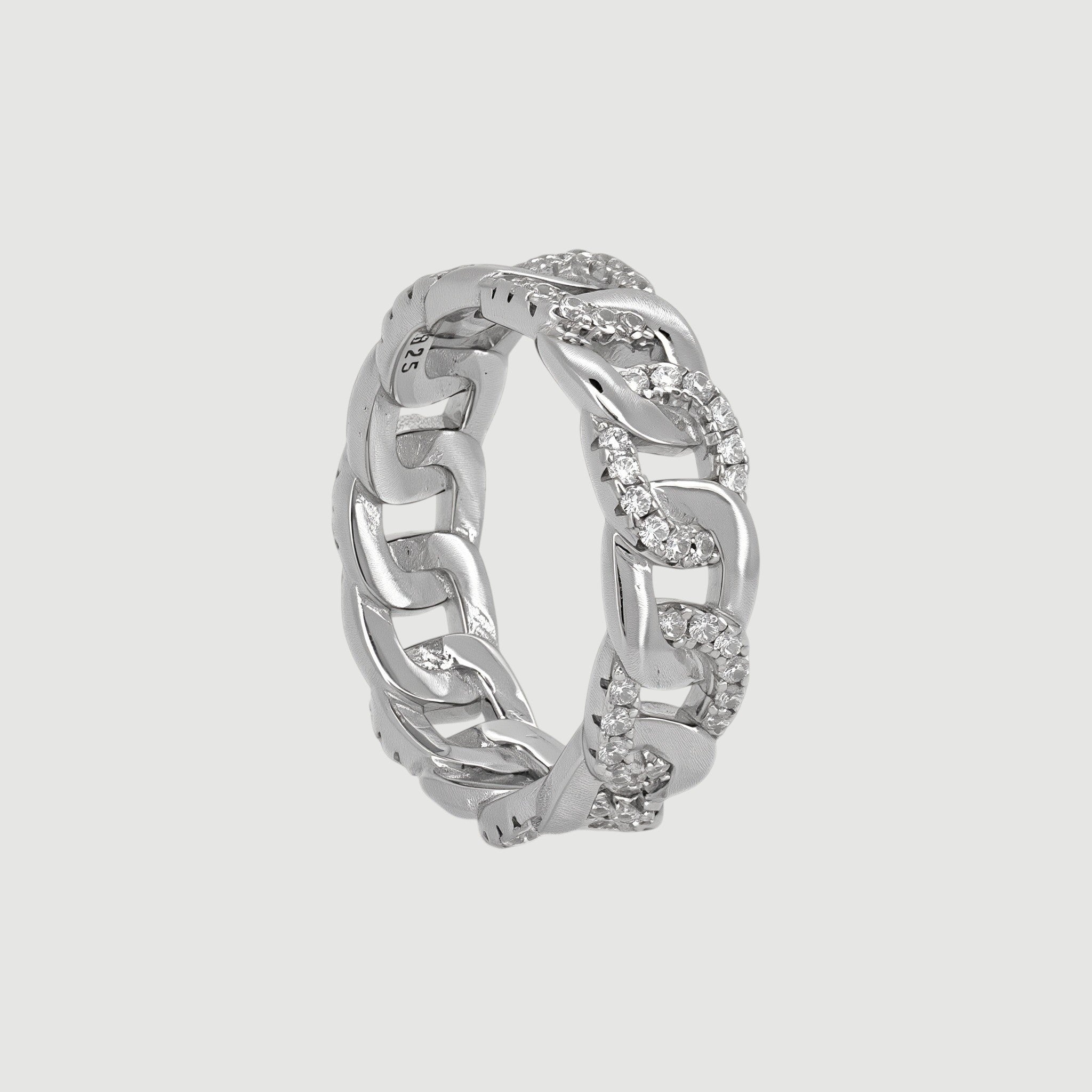 Amara Jewels 925 sterling silver thick chain link eternity ring with cubic zirconia stones.