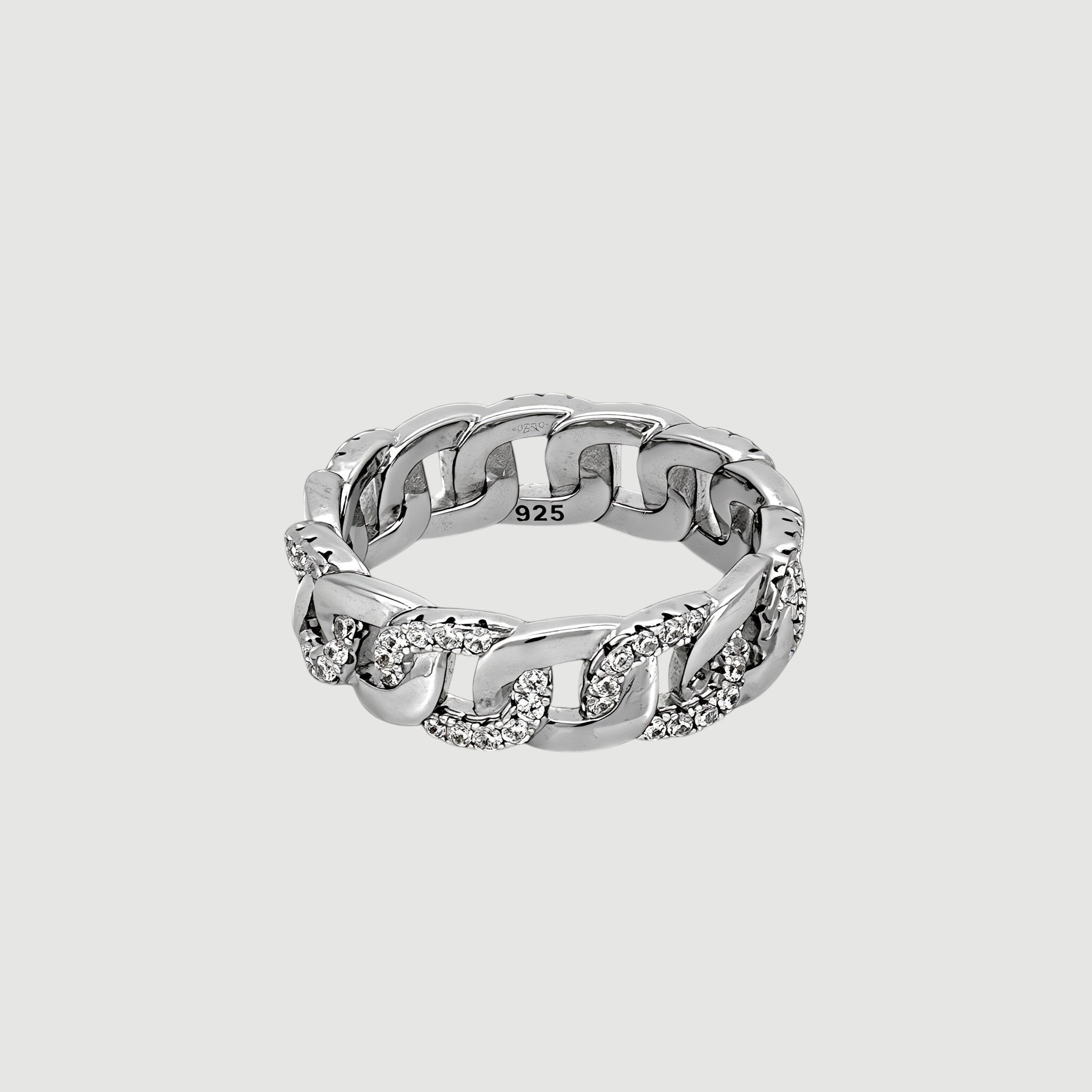 Amara Jewels 925 sterling silver thick chain link eternity ring with cubic zirconia stones.