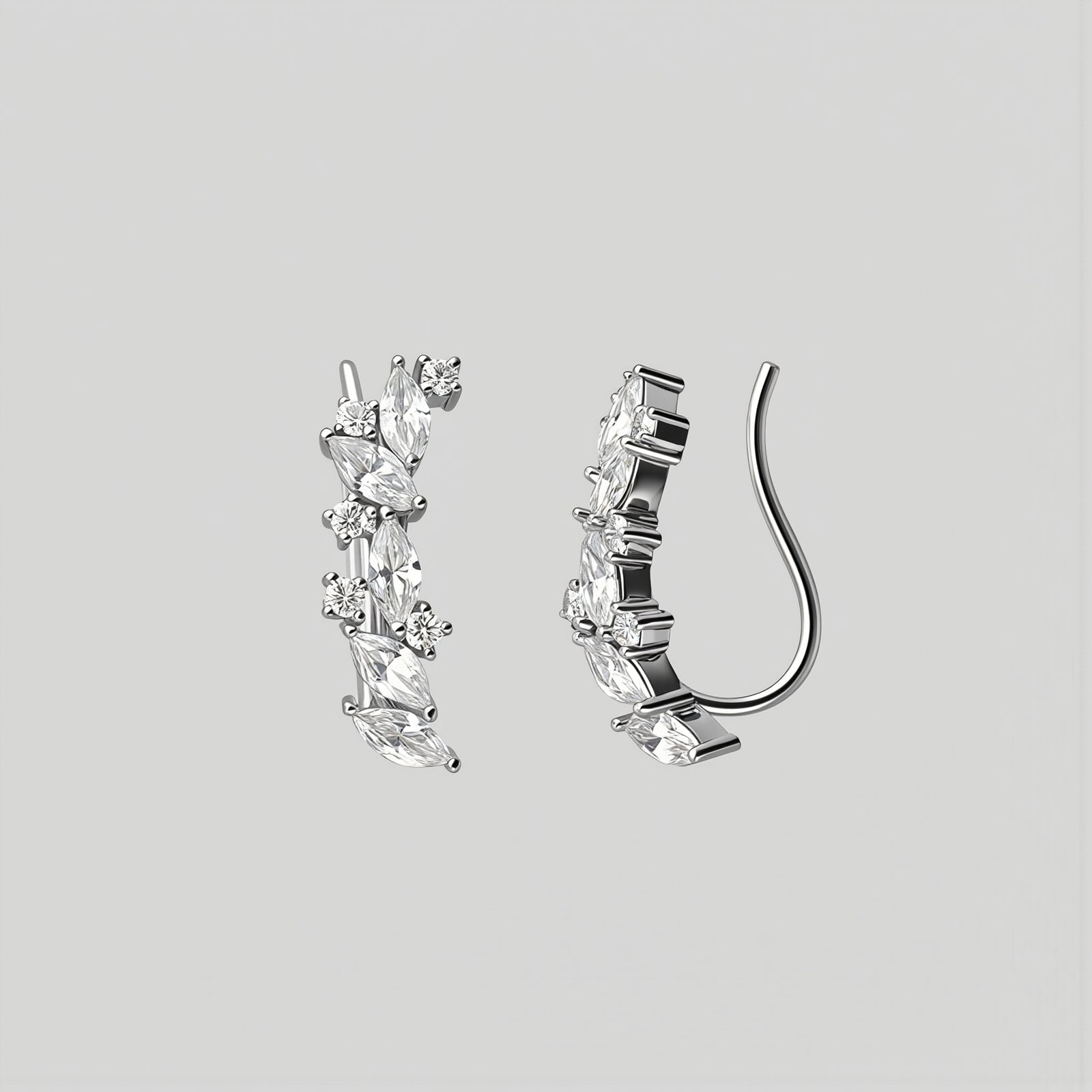 Amara Jewels sterling silver climber earrings with marquise and round cubic zirconia stones.