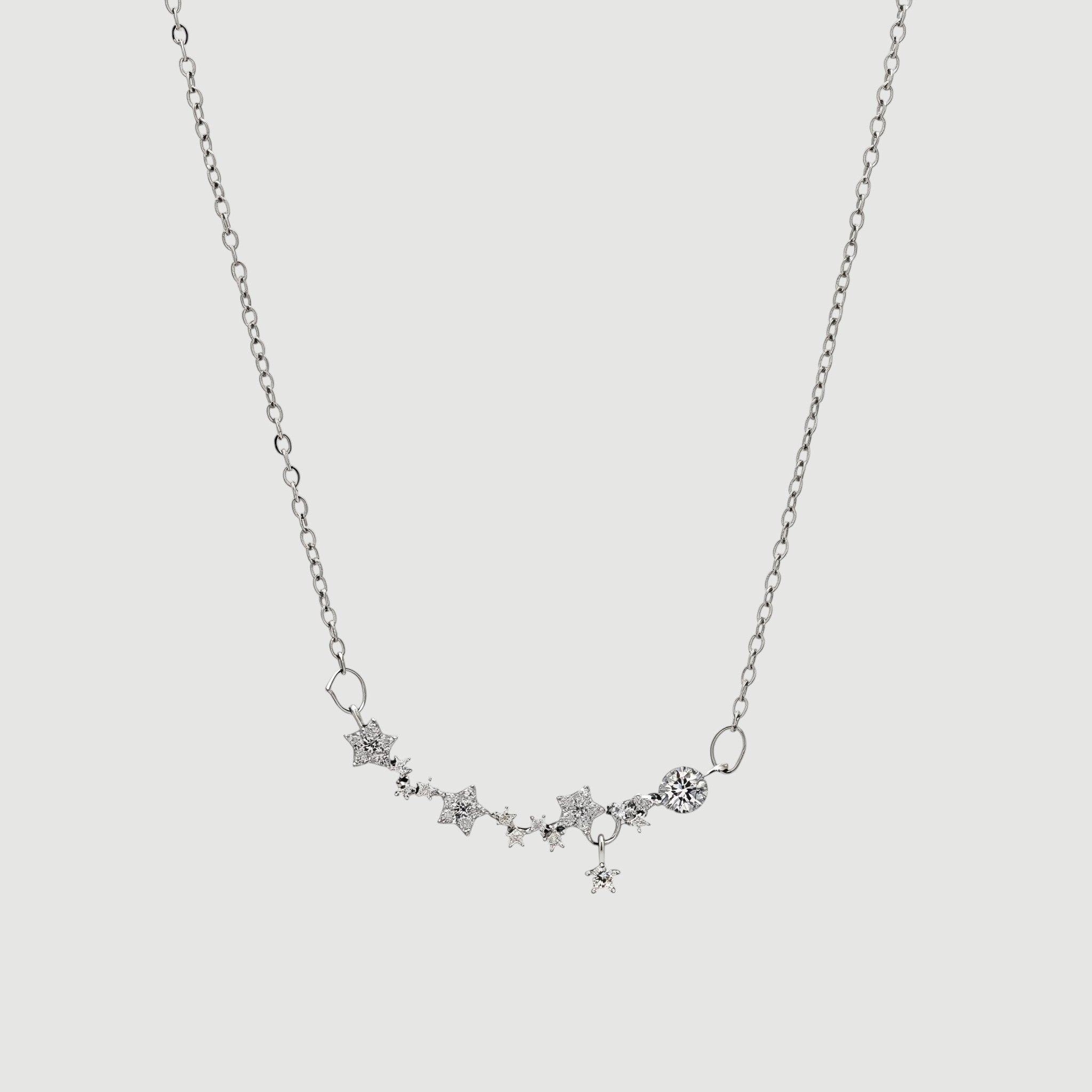 Amara Jewels 925 sterling silver necklace with delicate floral charms and sparkling cubic zirconia stones.