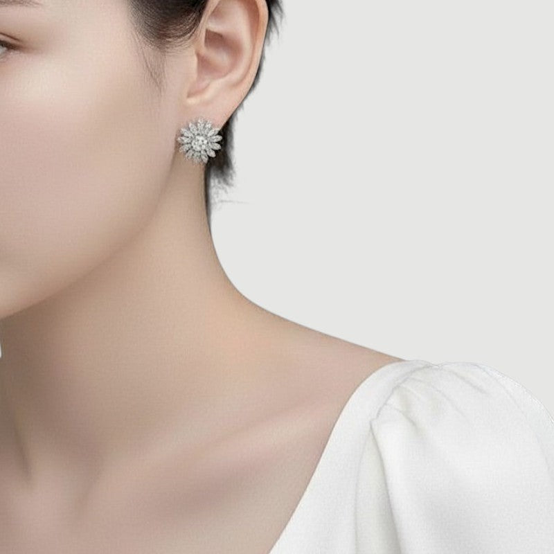 Amara Jewels Kiara Sterling Silver Dazzling Flower Stud Earrings with crystals