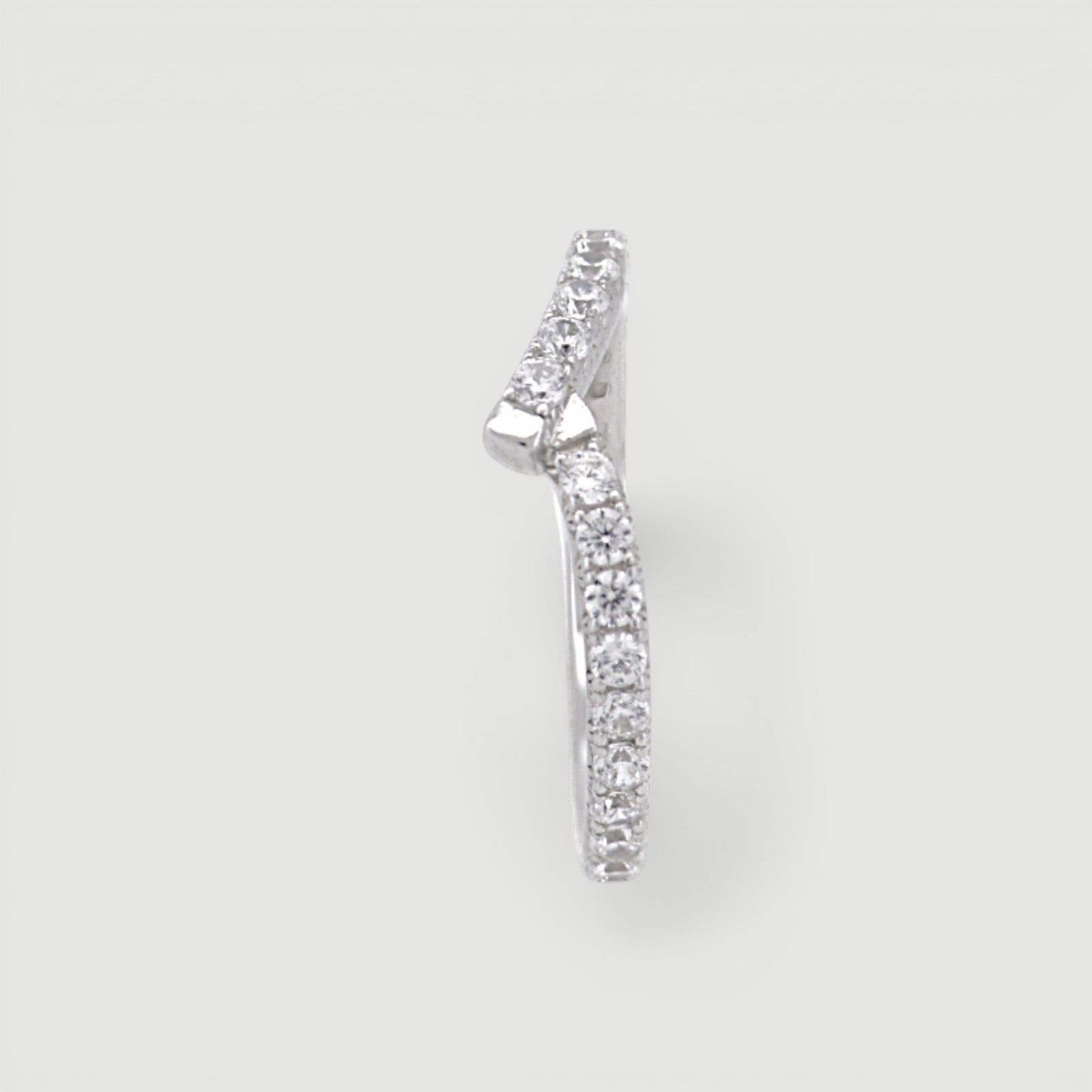 Amara Jewels V-shape ring with pavé-set cubic zirconia stones on a slim sterling silver band.