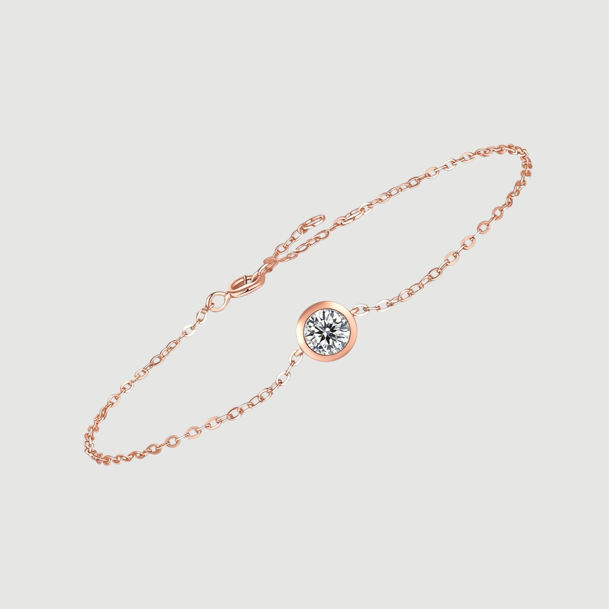 Amara Jewels rose gold vermeil 925 sterling silver bracelet with a sparkling bezel-set zircon stone.