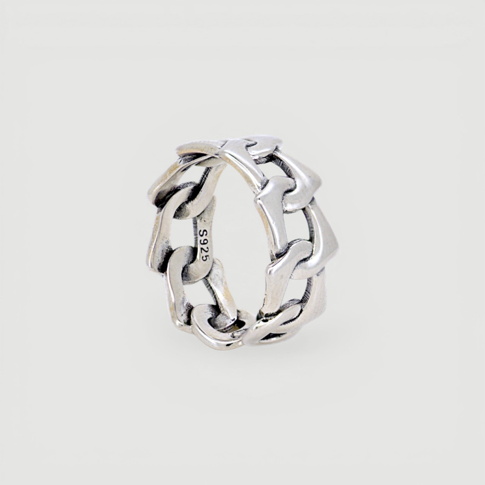 Amara Jewels vintage hollow irregular chain open ring, silver-tone metal, adjustable for comfortable daily wear.