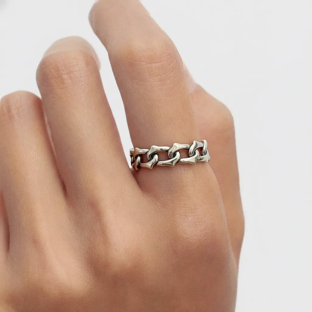 Amara Jewels vintage hollow irregular chain open ring, silver-tone metal, adjustable for comfortable daily wear.