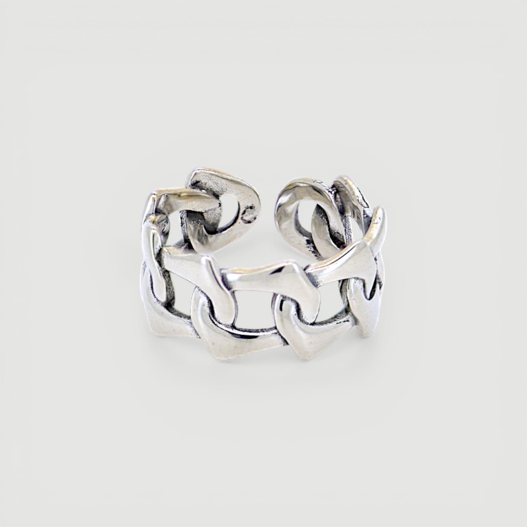 Amara Jewels vintage hollow irregular chain open ring, silver-tone metal, adjustable for comfortable daily wear.