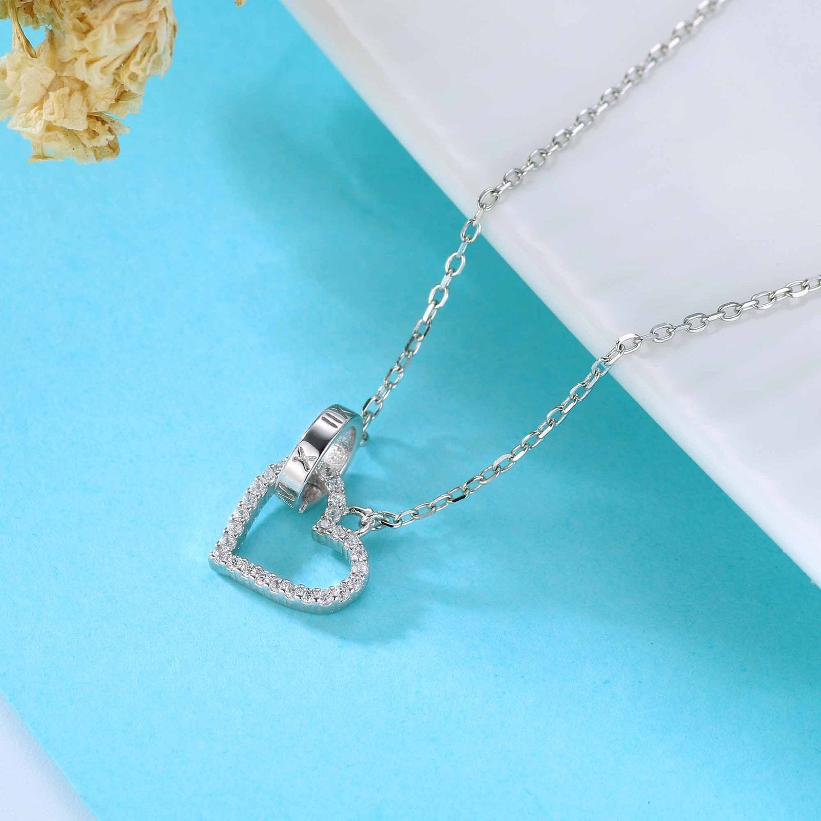 Heart Circle Linked Necklace in sterling silver 3
