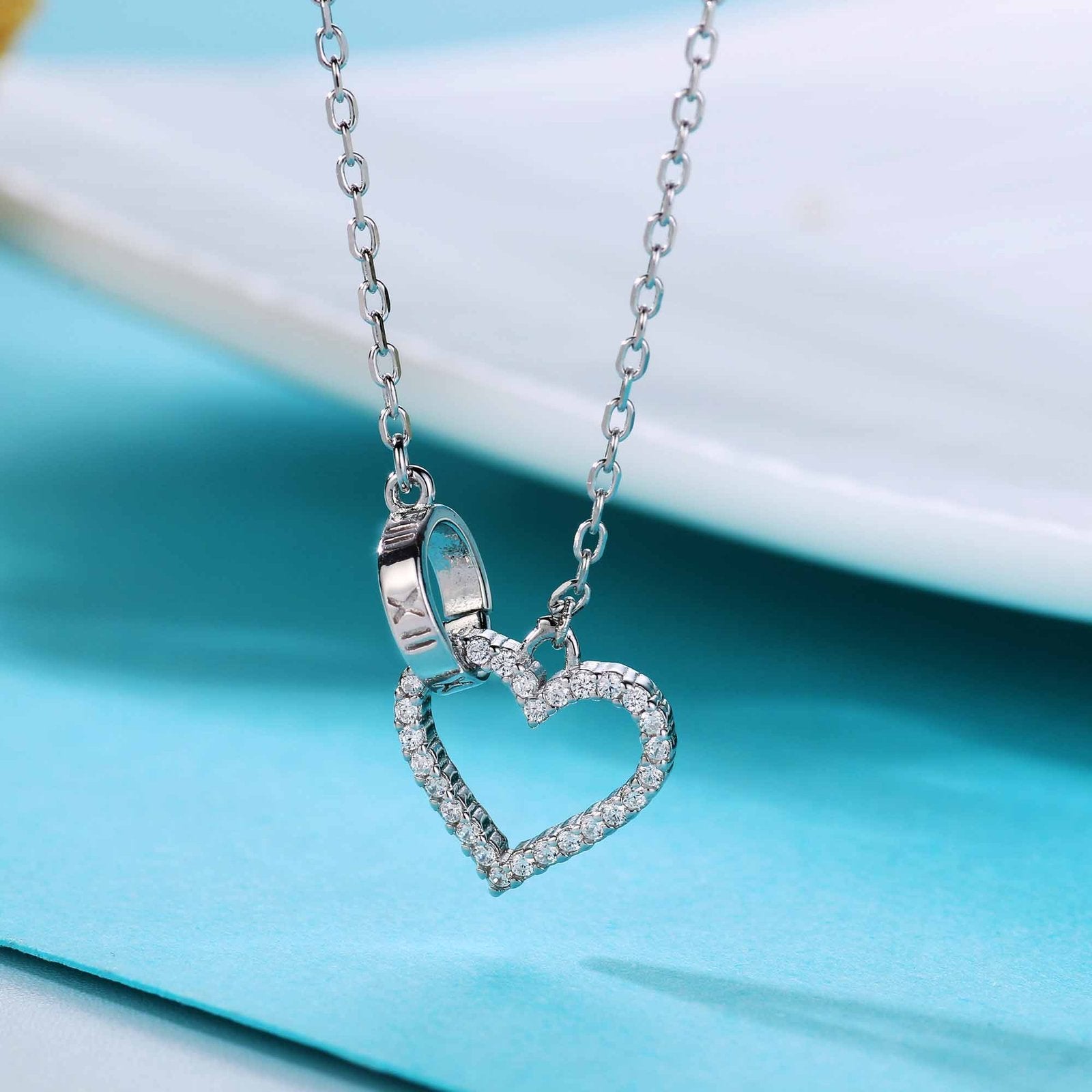 Heart Circle Linked Necklace in sterling silver 2