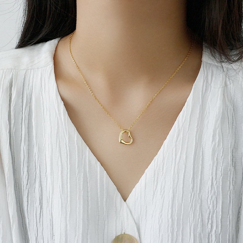 Golden Hollow Heart Necklace gold plated in sterling silver 2