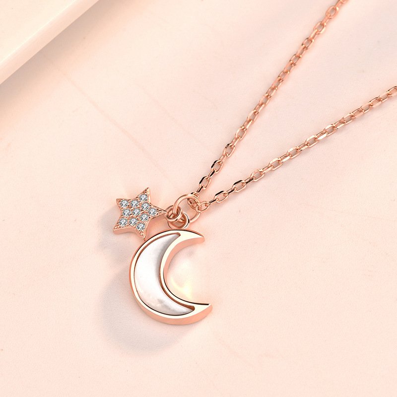 Crescent Moon Star Necklace rose gold in sterling silver 2