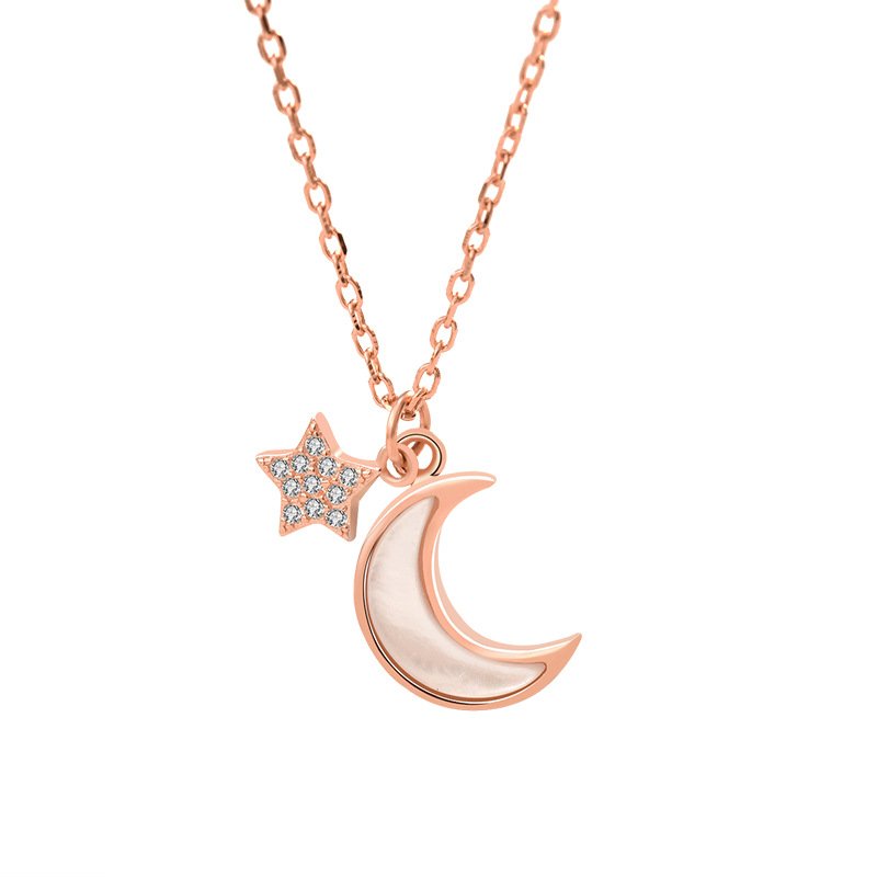 Crescent Moon Star Necklace rose gold in sterling silver 1