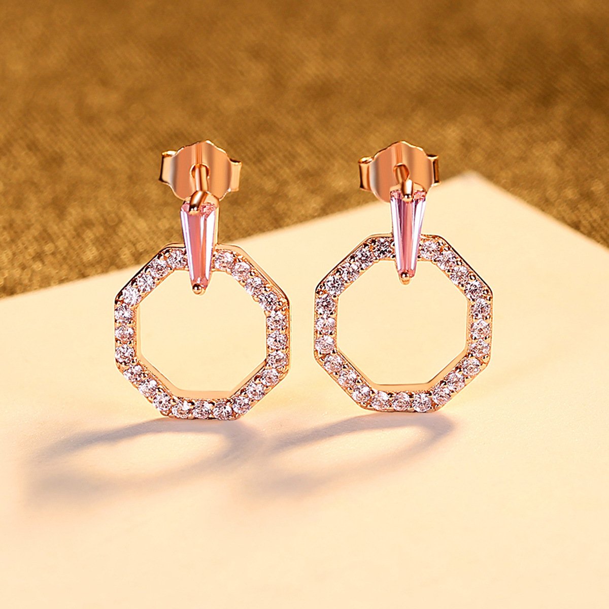 Pink Octagon Drop Earrings2