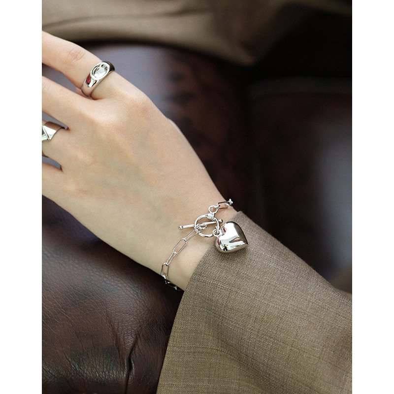 Heart Charm Link Bracelet in 925 sterling silver 4