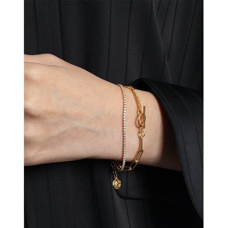 Layered 925 sterling silver bracelet plated in 18K yellow gold 4