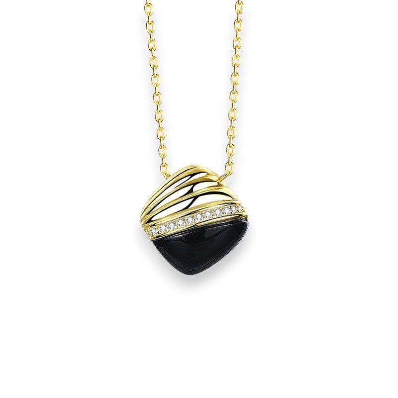 black agate necklace gold plated in 925 sterling silver 1