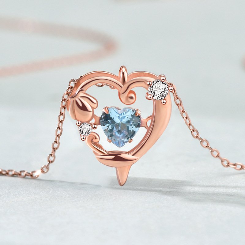 Gemstone Heart Pendant Necklace rose gold in sterling silver 3