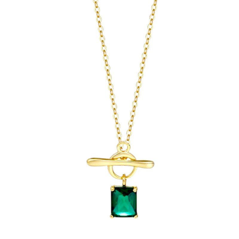 Emerald Green Gemstone Necklace gold plated in sterling silver 1