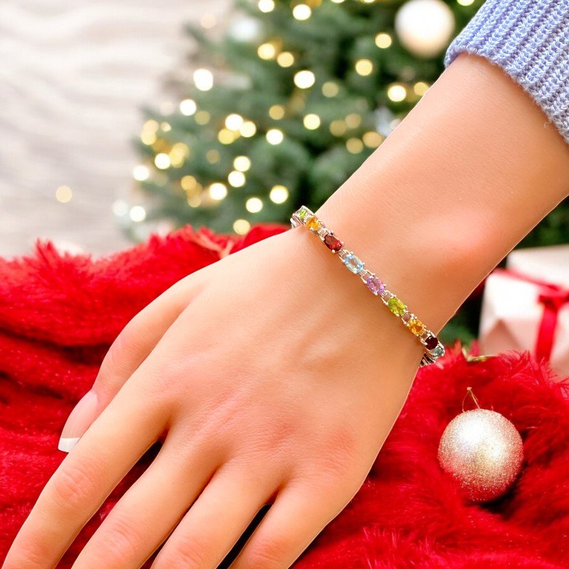 Gemstone Tennis Bracelet multicolor in sterling silver 2