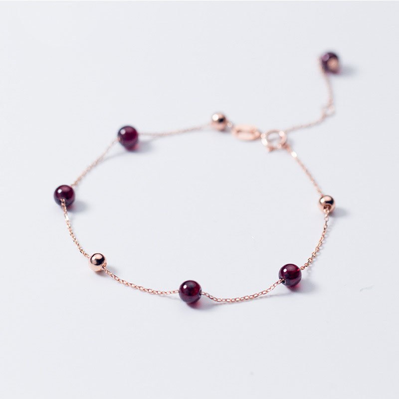 Garnet Beads Bracelet rose gold plated in sterling silver 6