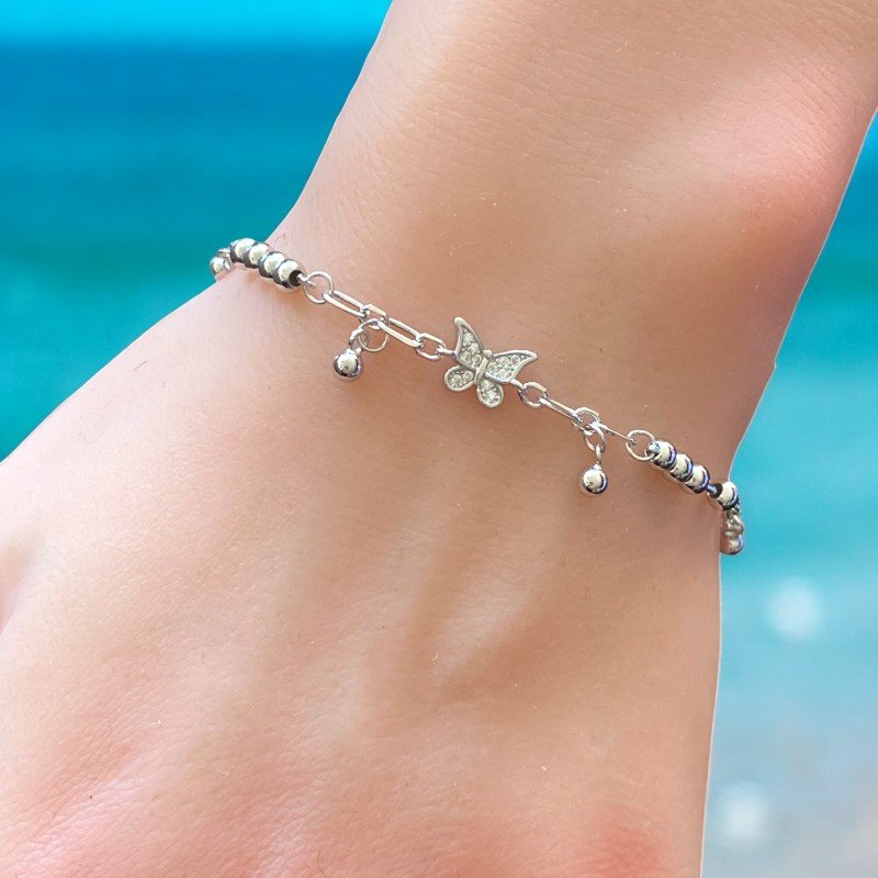 butterfly charm bracelet in 925 sterling silver