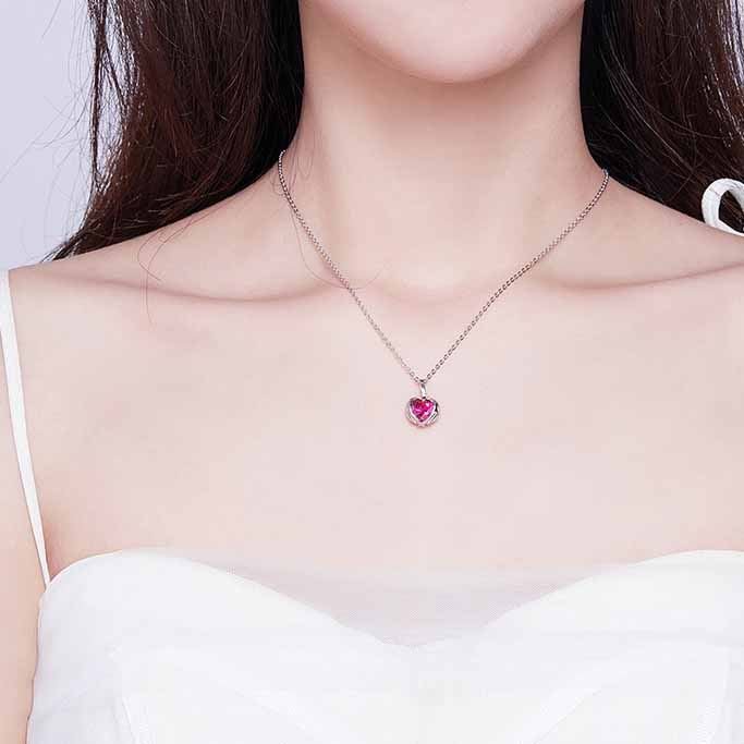 Ruby Heart Wings Necklace
