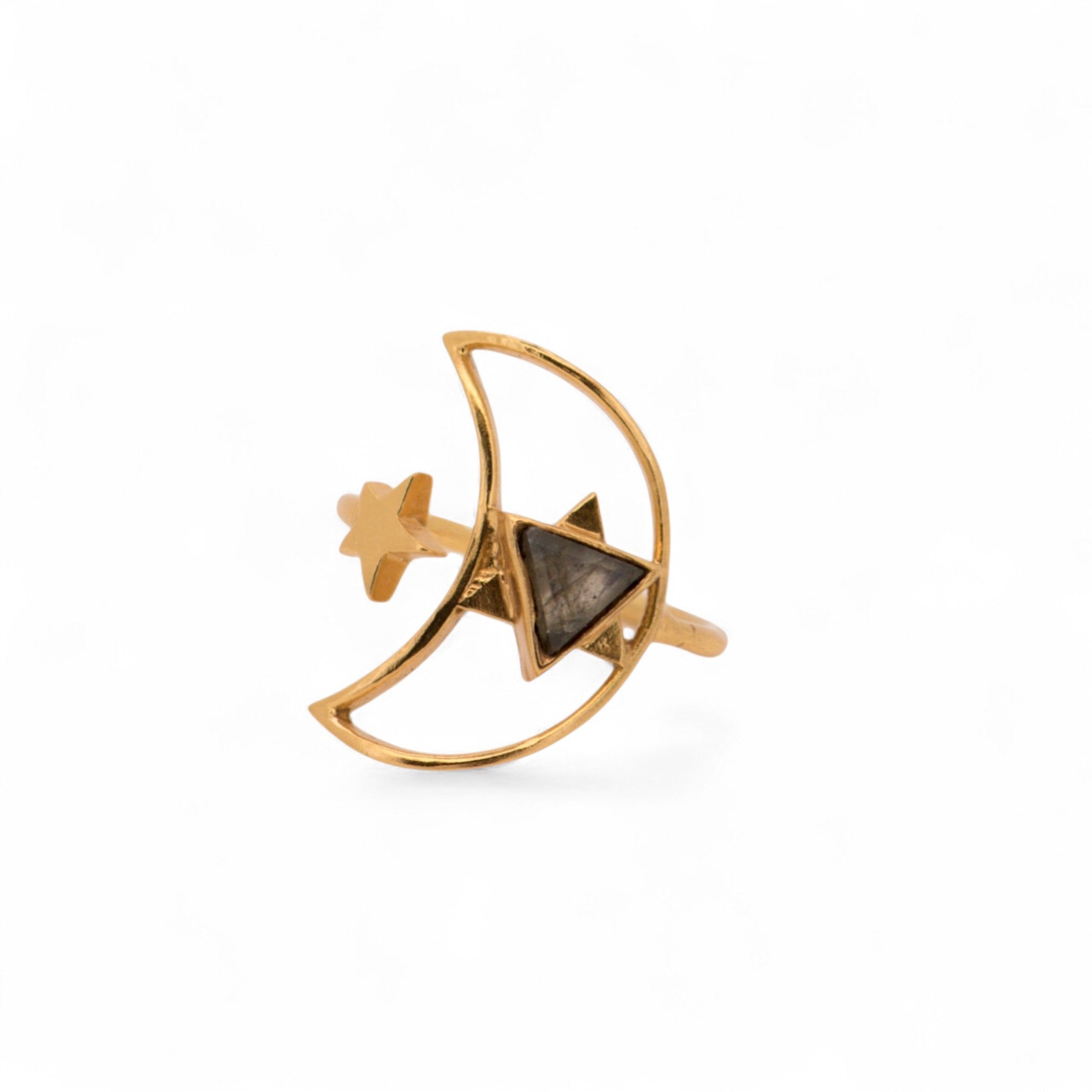 Celestial Labradorite Moon & Star Ring