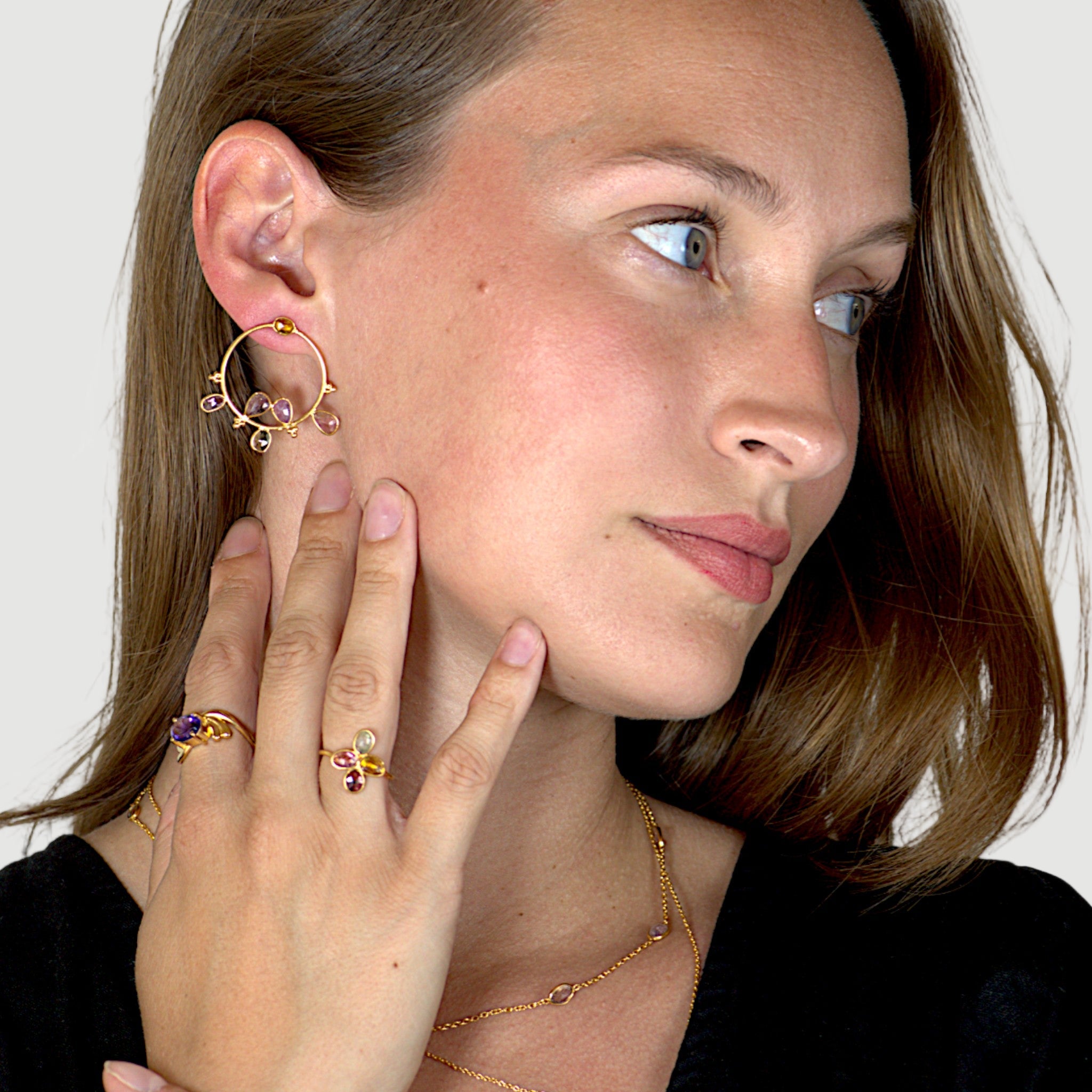 Natural Multi-Tourmaline Hoop Earring