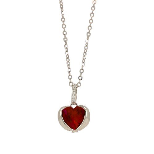 Ruby Heart Wings Necklace