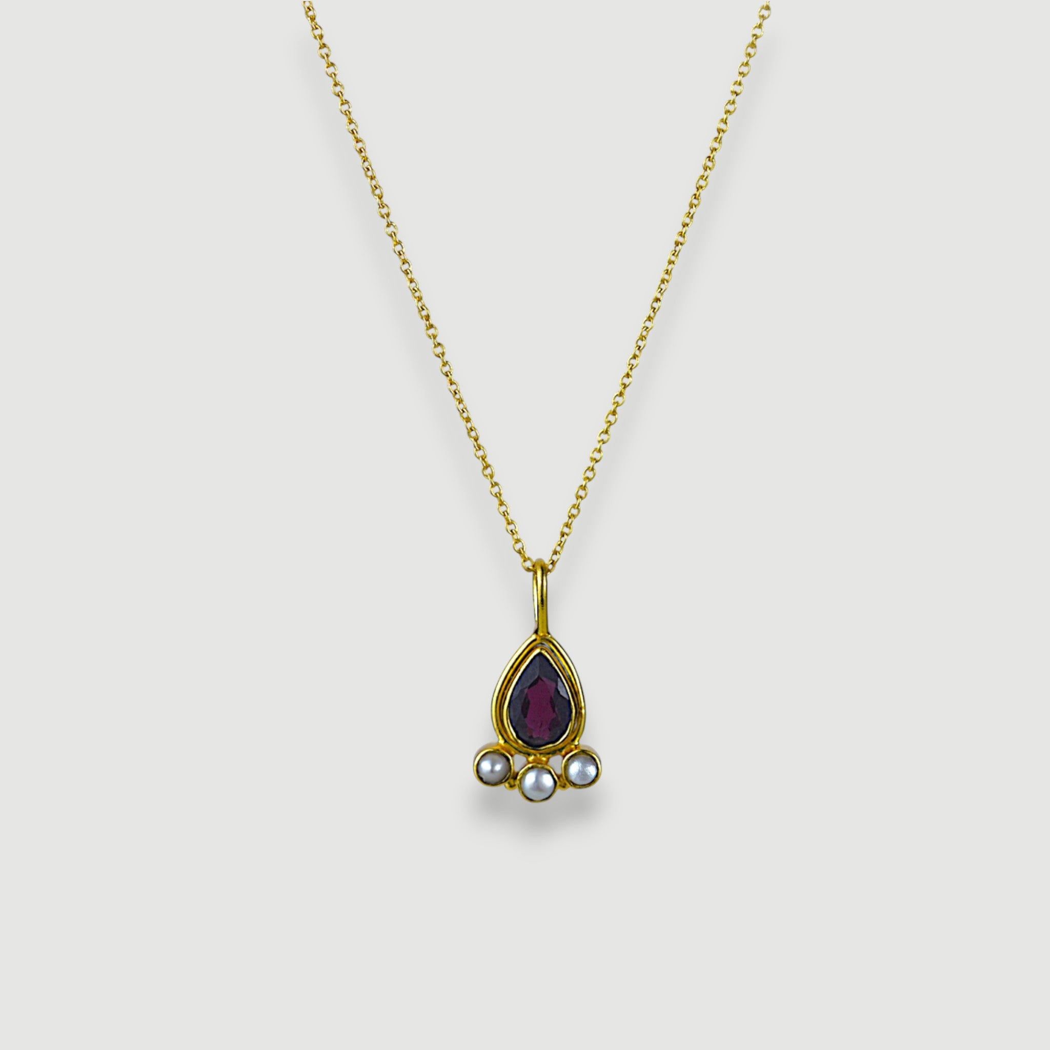 Garnet & Pearl Teardrop Necklace