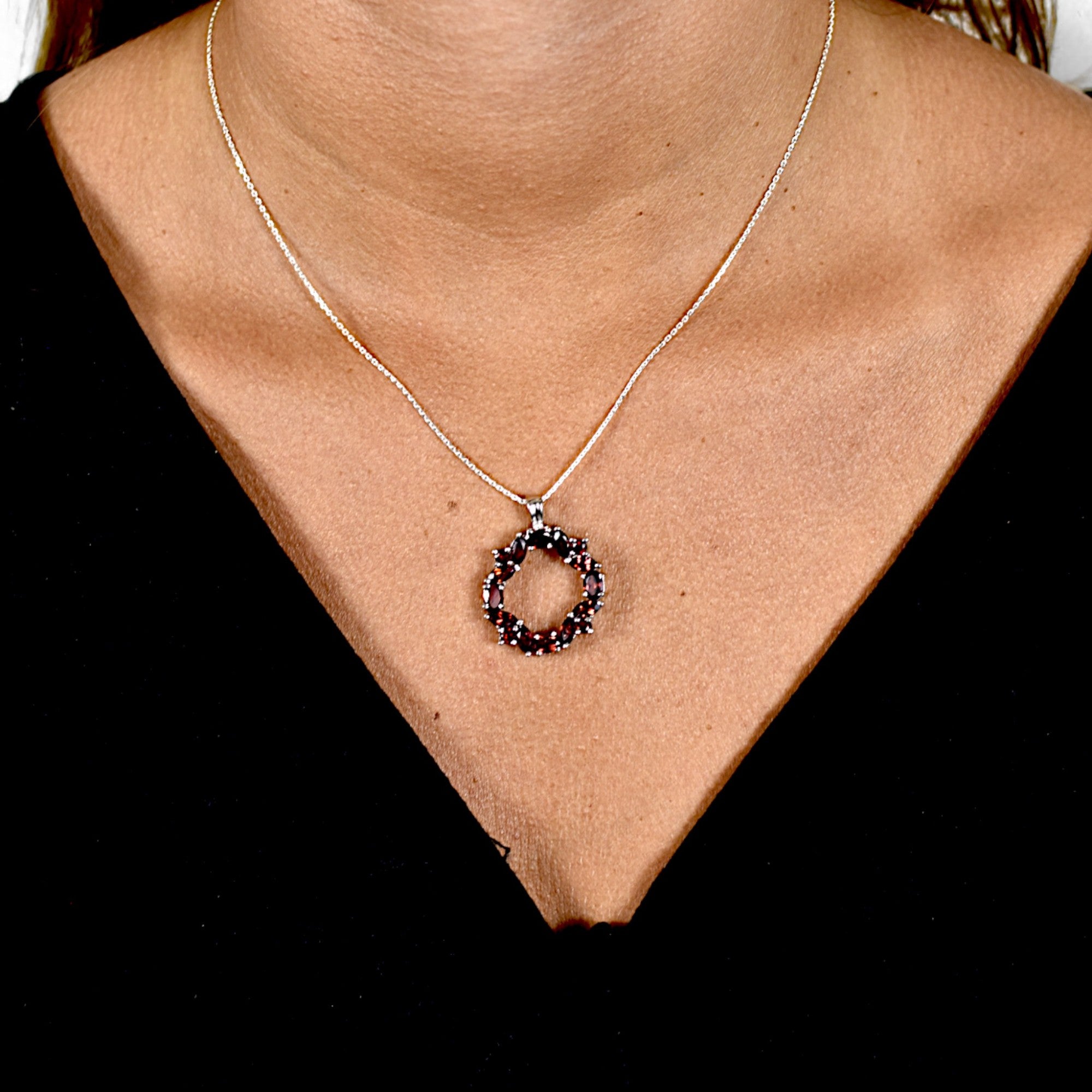Garnet Wreath Pendant Necklace